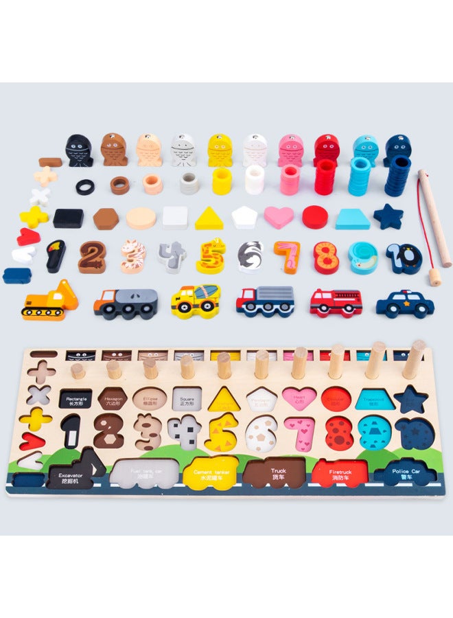 Children's Digital Alphabet Shape Cognitive Pairing Edition Three-dimensional Puzzle Logarithmic Board Educational Early Education Wooden Toys Wholesale-Color:Traffic Logarithm Board C - Image 4